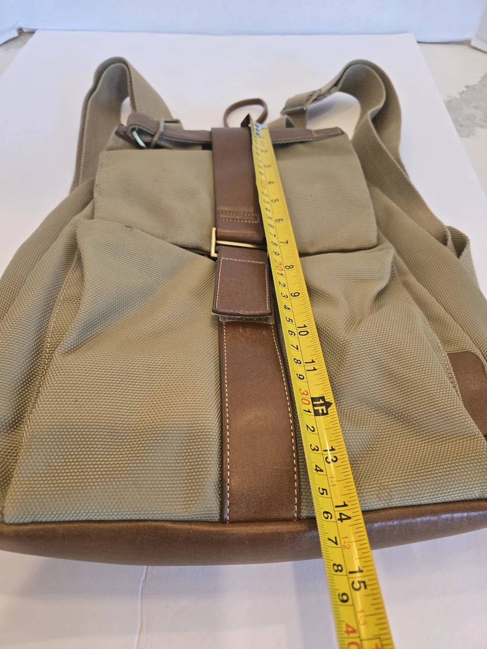Khaki Canvas Backpack with Brown Trim for Women